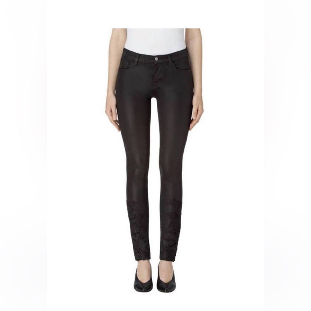 J Brand Women's Super Skinny Coated Black Lace Jeans - Black Size 25